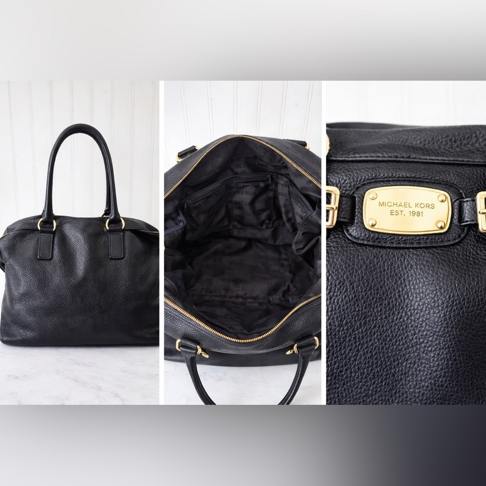 Michael Kors Black Pebbled Leather Satchel Shoulder Tote Gold Hardware - Picture 6 of 6